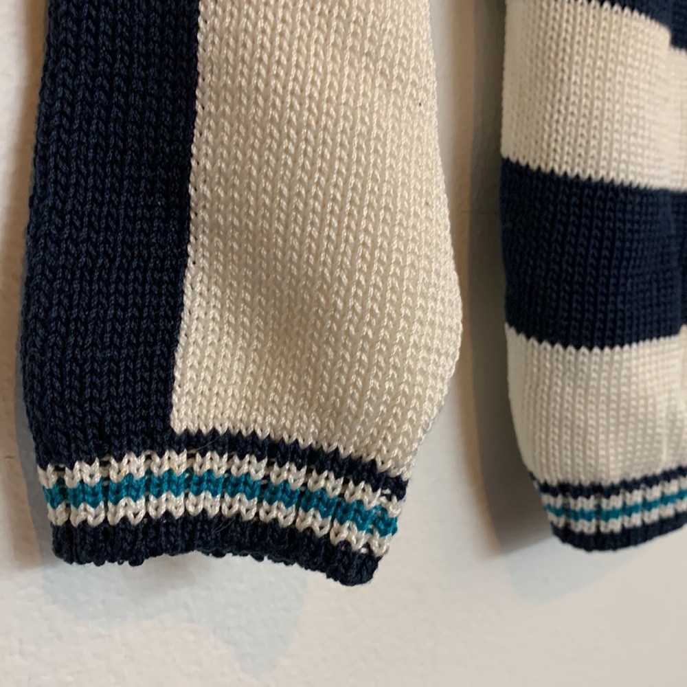 NWT Renattoni Cream and Teal Knit Hooded Zip Cardigan with Anchor Decal - Picture 4 of 5